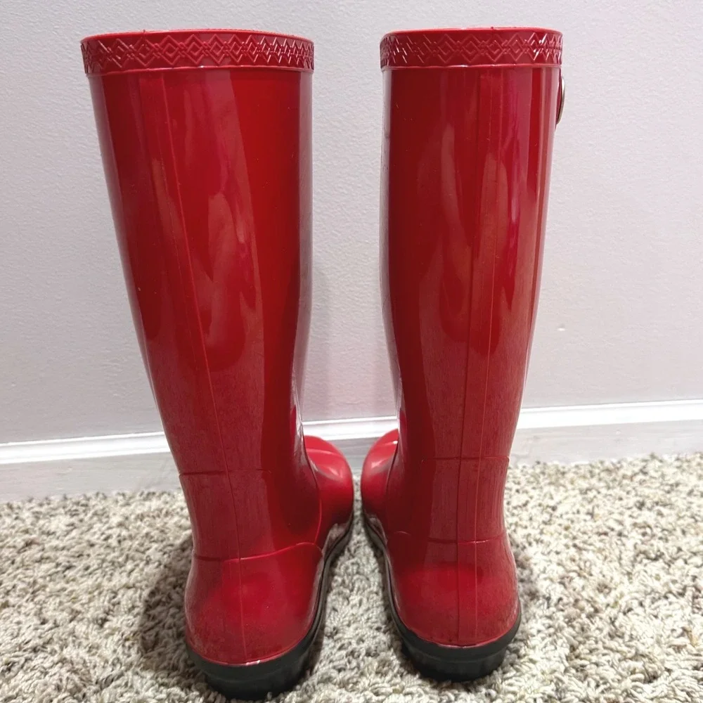 UGG Shaye Red Glossy Tall Waterproof Rain Boots Womens Lug Sole 1012350